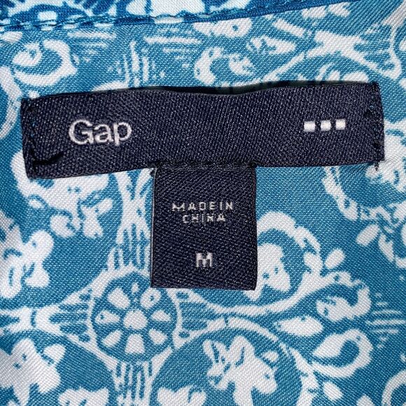 GAP Womens Blouse Top Silver Collared Sleeveless Pullover Teal White Medium - Picture 10 of 12